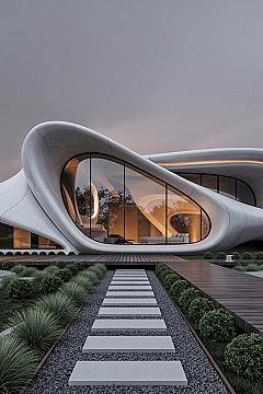 Unique House Design: Modern Curved Wall Architecture Exterior