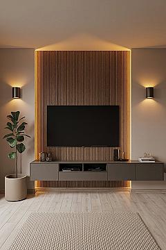 Accent Wall TV Living Room: Minimal Design with Dynamic LED Backlighting