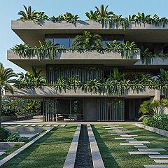 Luxury Modern Villa Facade: Concrete, Glass & Greenery