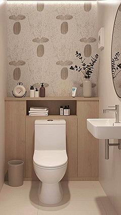 Adding Wood Accents and Neutral Patterns to Bathroom Walls