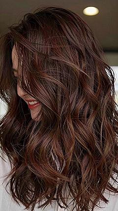 Maintaining Glossy Auburn Waves With Fine Caramel Highlights