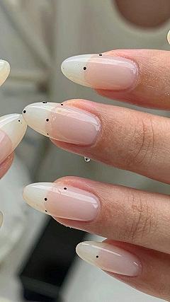 Minimalist Chocolate Dot Details on Almond Nails