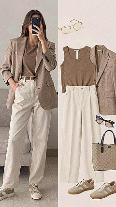 Pairing Neutral Checkered Trousers With a Matching Blazer