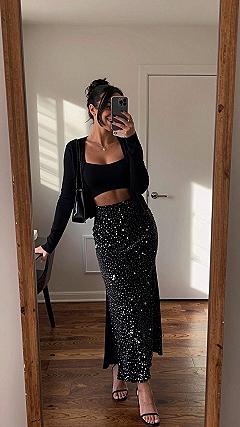 Styling a Fitted Cardigan with a Silk Skirt