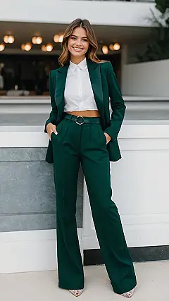 “Green with Envy:  Trousers Outfit for Women Who Mean Business!”