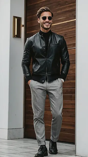 Leather Jacket, Grey Pants: The Ultimate Chill-Out Look: