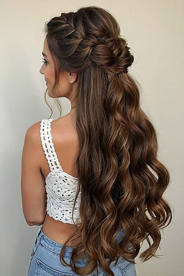Half Up Fishtail Braid With Loose Waves