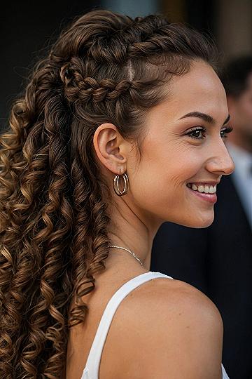 Half-Up Braided Curly Wedding Hairstyles