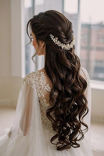 Half Up Half Down Curls With A Twisted Crown