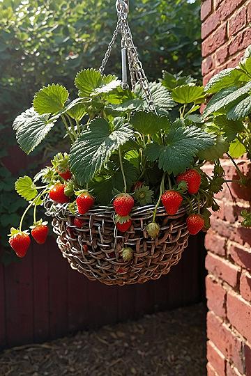 Growing Strawberry Plants in Wire Hanging Baskets