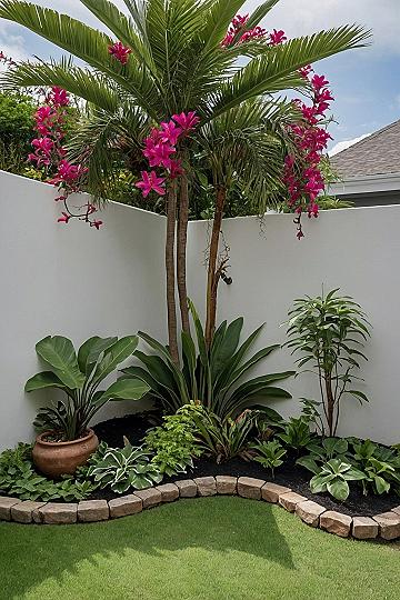 Creating a Tropical Corner Garden with Palms and Flowering Vines