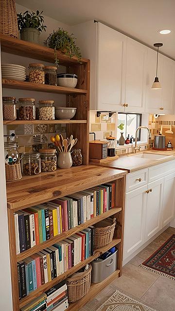 Adding an Open Wood Bookshelf to Your Kitchen