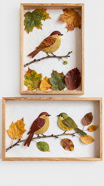 Creating Framed Bird Art Using Preserved Autumn Leaves