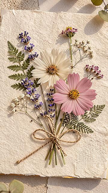 Crafting A Pressed Flower Bouquet On Textured Paper