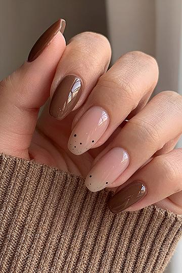 Simple Brown and Nude Dot Nail Art Ideas