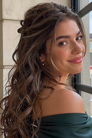 Twisted Half Updo With Soft Waves