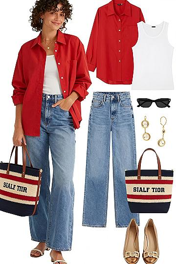 Styling an Open Red Shirt Over a Basic Tank
