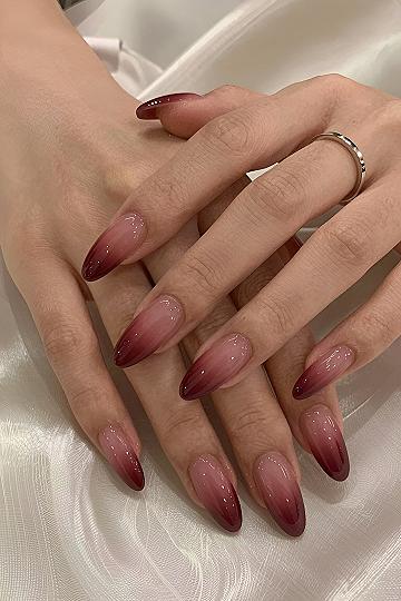 Classic Burgundy Aura Nails on Almond Shape