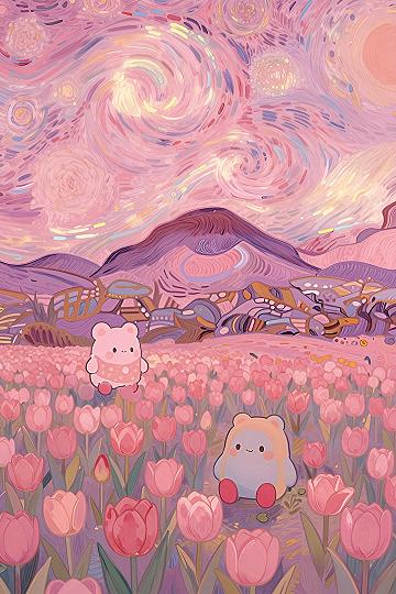 Starry Night Pink Landscape Wallpaper Concepts