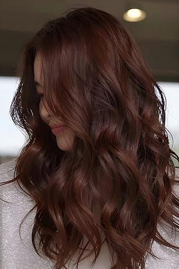 Rich Mahogany Chestnut Waves with Long Layers