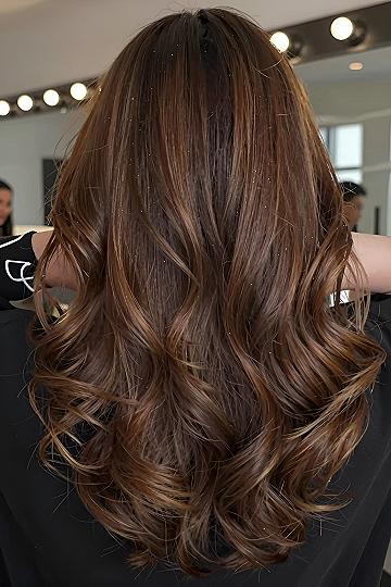 Subtle Caramel Highlights on Rich Chocolate Brunette Hair