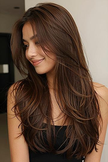 Rich Chestnut Brown Layers for Warm Complexions