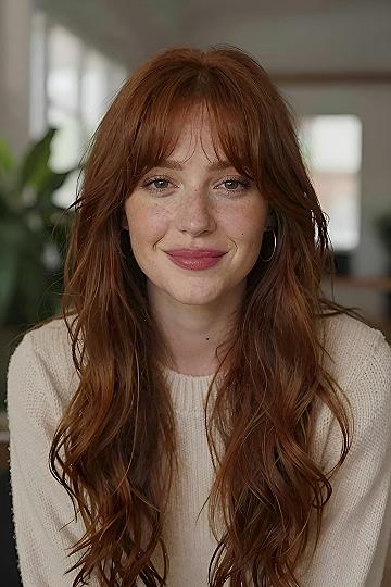 Soft Auburn Hair With Textured Bangs