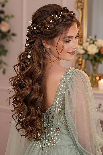 Half Up Crown Braid with Flowing Curls