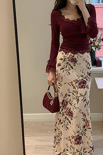 Pairing Fitted Tops With Long Floral Skirts