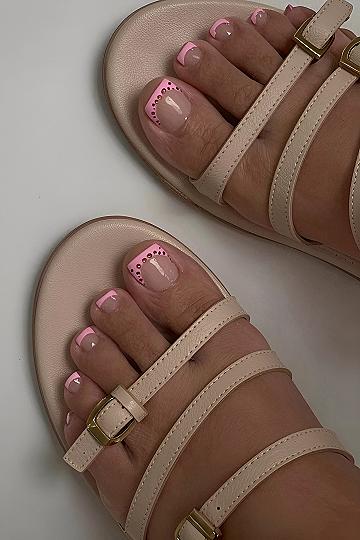 Pink French Tips With Subtle Rhinestone Accents