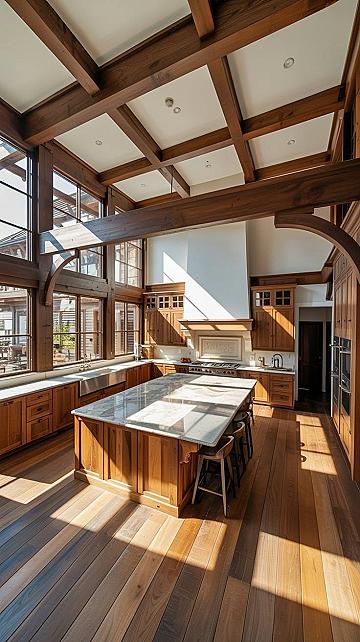 Modern Farmhouse Kitchens: Large Islands & Wood Tones
