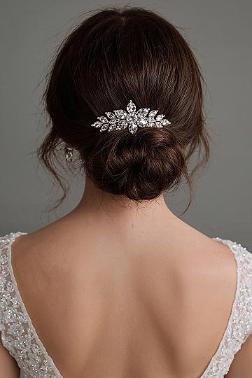 Elegant Low Bun Wedding Upstyle with Crystal Hair Comb