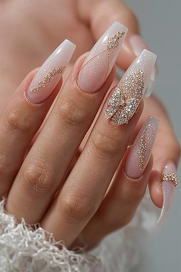 Dazzling Gold Gem Bridal Nails for 2025 Weddings