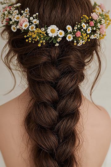 Romantic Floral Wedding Crown & Braid for Elven Bridal Hair