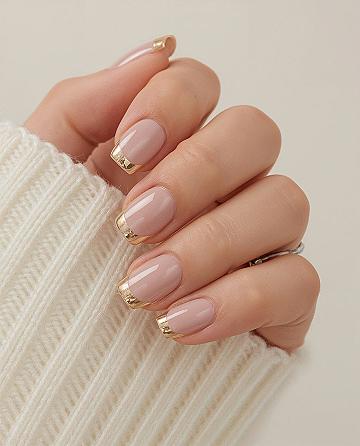2025 Neutral Nail Trends: Chic Gold Reverse French Tip for Short Acrylic Nails