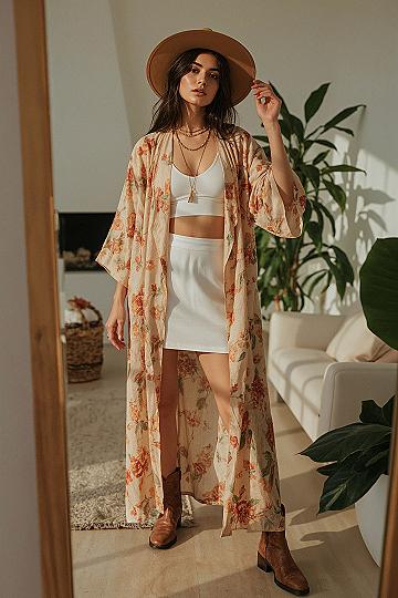 Boho Summer Dreams: Floral Kimono & Mini Dress Outfit