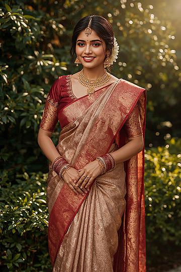 Elegant South Indian Hairstyle with Kanjivaram Saree & Gold Jewelry