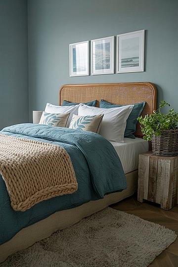 Cozy Coastal Retreat: Blue Accented Bedroom Oasis