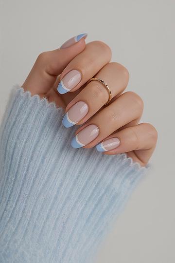Light Blue French Tip Almond Nails: The Clean Girl Aesthetic Trend