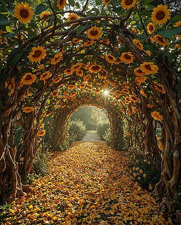 Enchanting Sunflower Archway: Bee Garden & Outdoor Photo Ideas