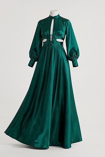 Emerald Elegance: Stunning Green Satin Maxi Dress for Weddings