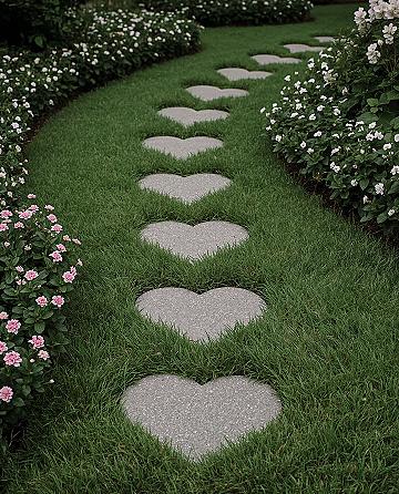 Cute Garden Inspo: Heart-Shaped Path for a Fairy Core Aesthetic