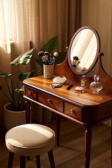 Boho Wooden Vanity: Cozy Cottage Style Bedroom Charm