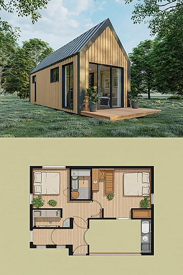 Tiny Home Bliss: Modern Wood House with Loft Floor Plan