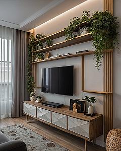 Styling Open Shelving Around a Living Room Television