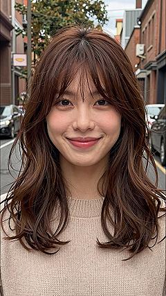 Pairing Soft Curtain Bangs with Loose Shoulder Length Waves