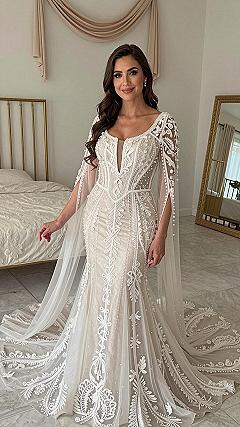 Selecting a Royal Lace Gown with Draped Sleeves