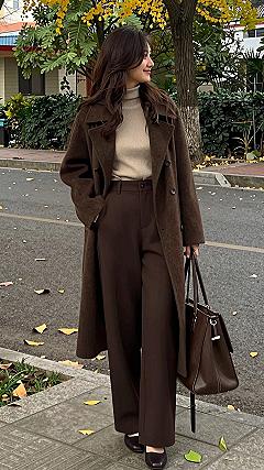 Layering Brown Trousers and a Wool Coat for Autumn