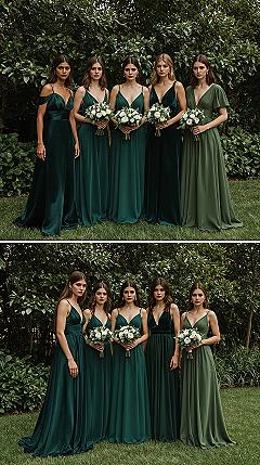 Styling Mismatched Emerald Green Bridesmaid Dresses