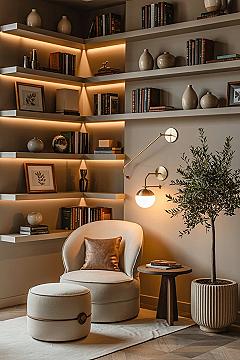 Charming Reading Nook: Stylish Bookshelves & Cozy Corner Decor